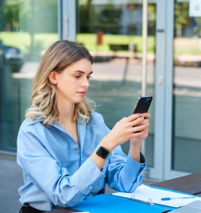 TrueCaptions woman using phone